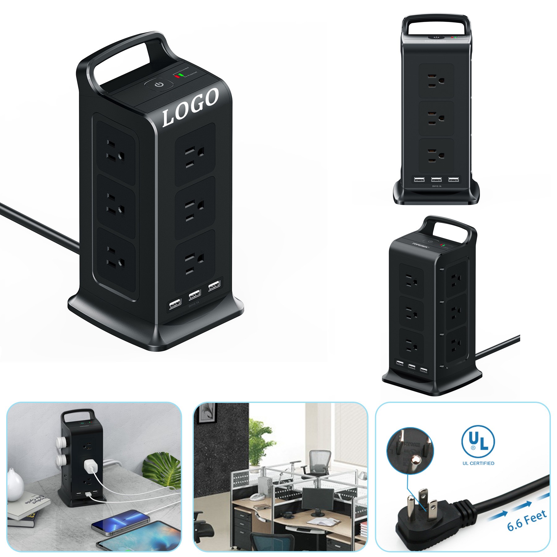 Power Strip with 12 Outlets 3 USB Ports