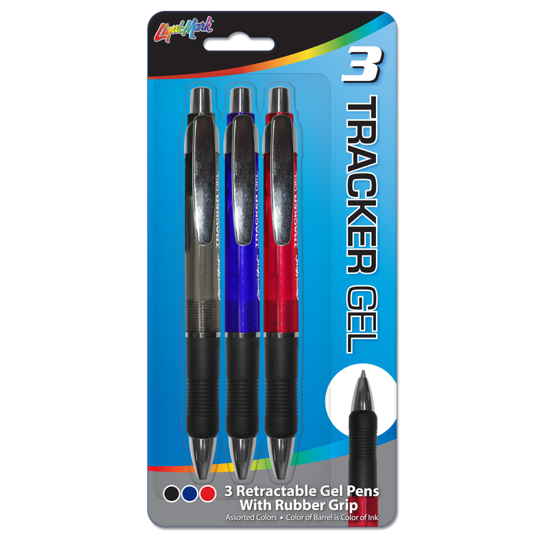 Set of 3 Tracker Gel Pens with Rubber Grip