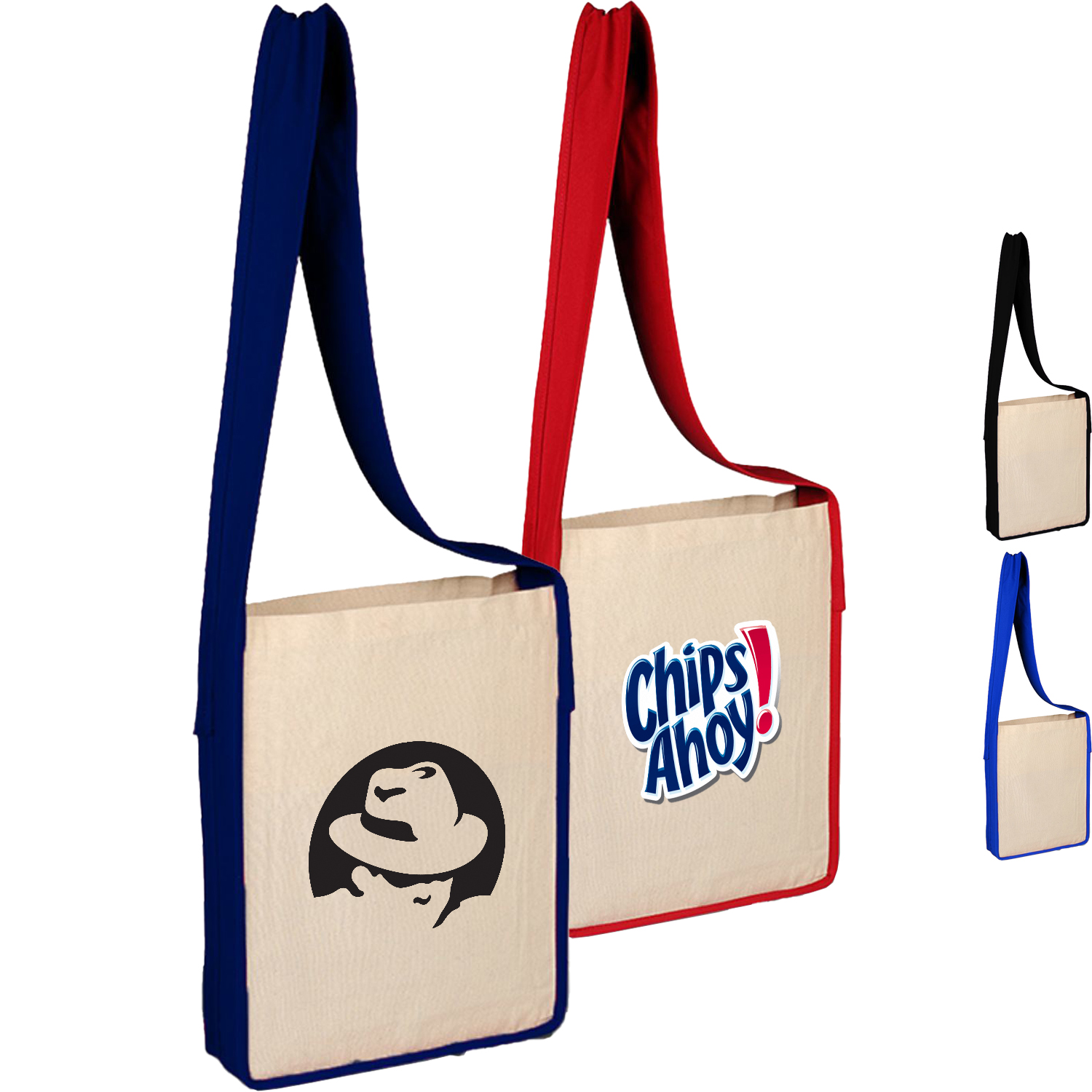 100% Cotton Canvas Sling Bag With Color Handles USA Decorated (12" x 15") 1