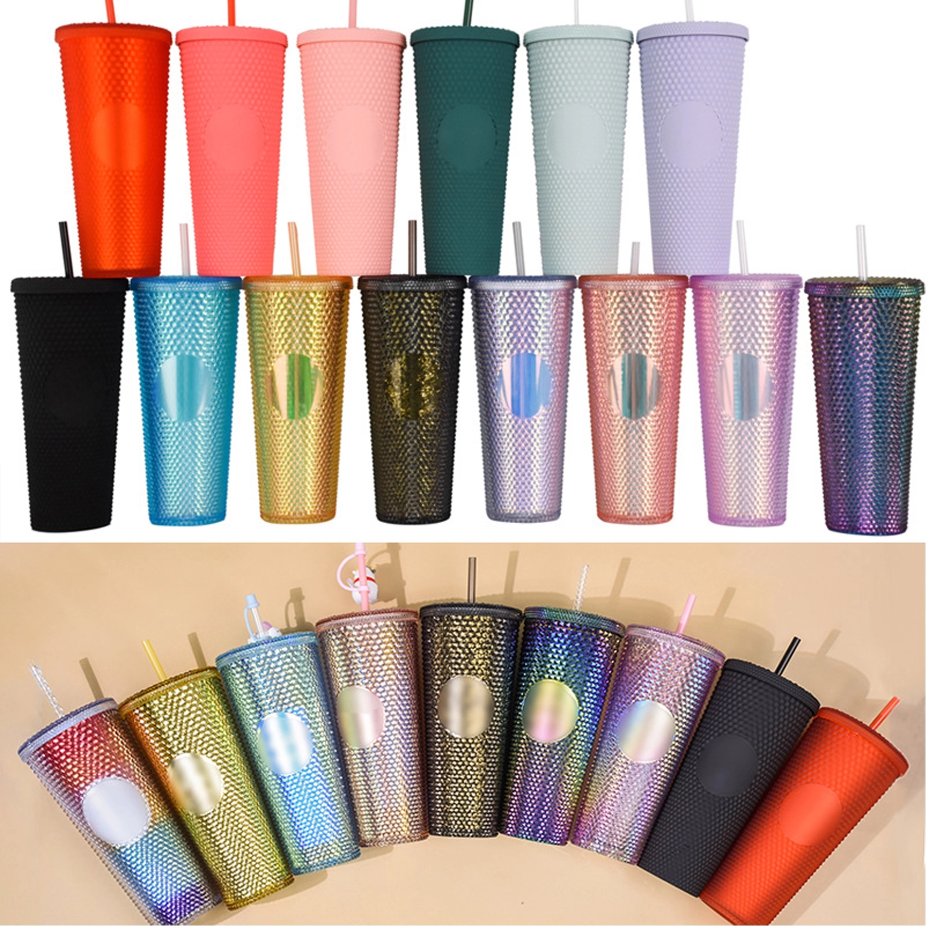 24oz Diamond Plastic Tumbler With Lid and Straw 7