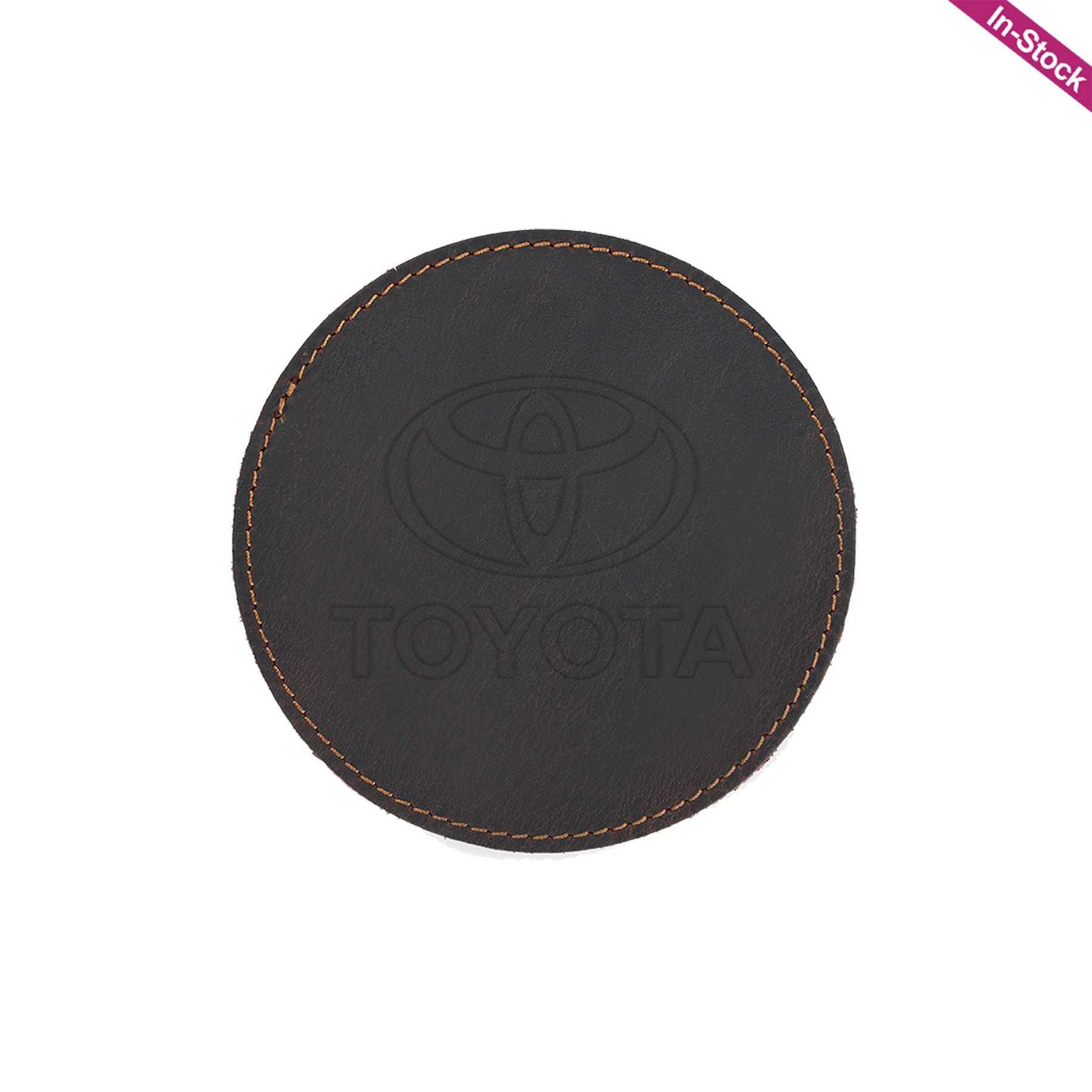 Debossed Top Grain Genuine Leather Round Coaster 2