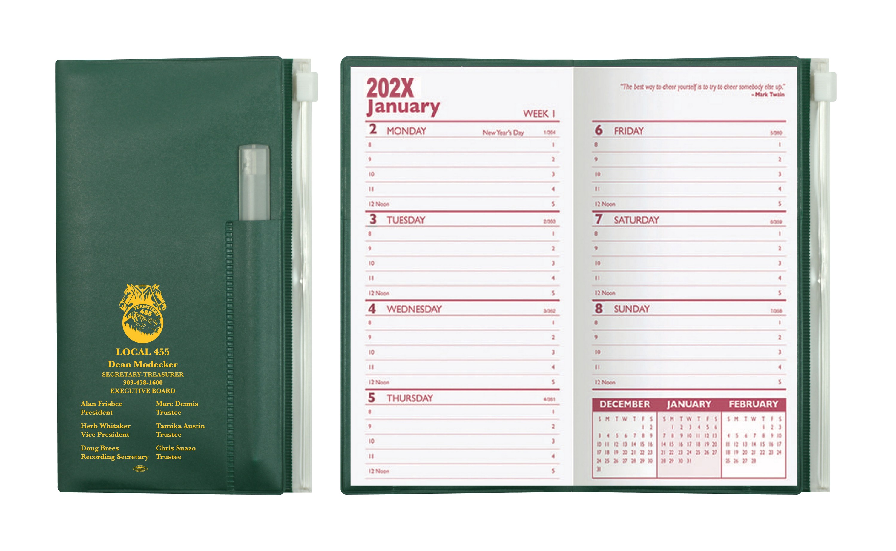 Weekly Zip Back Planner w/ Clear Pen & Zip Lock Pocket /1 Color Insert w/o Map - Solid Color 4