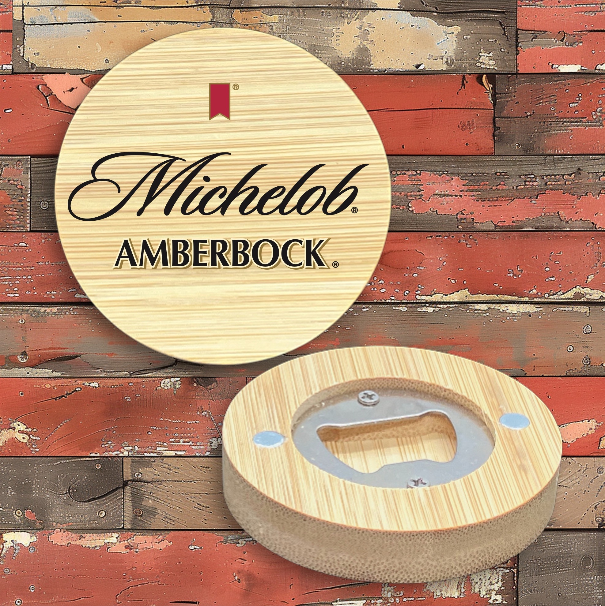 2.5" Round BAMBOO Bottle Opener Magnet 42