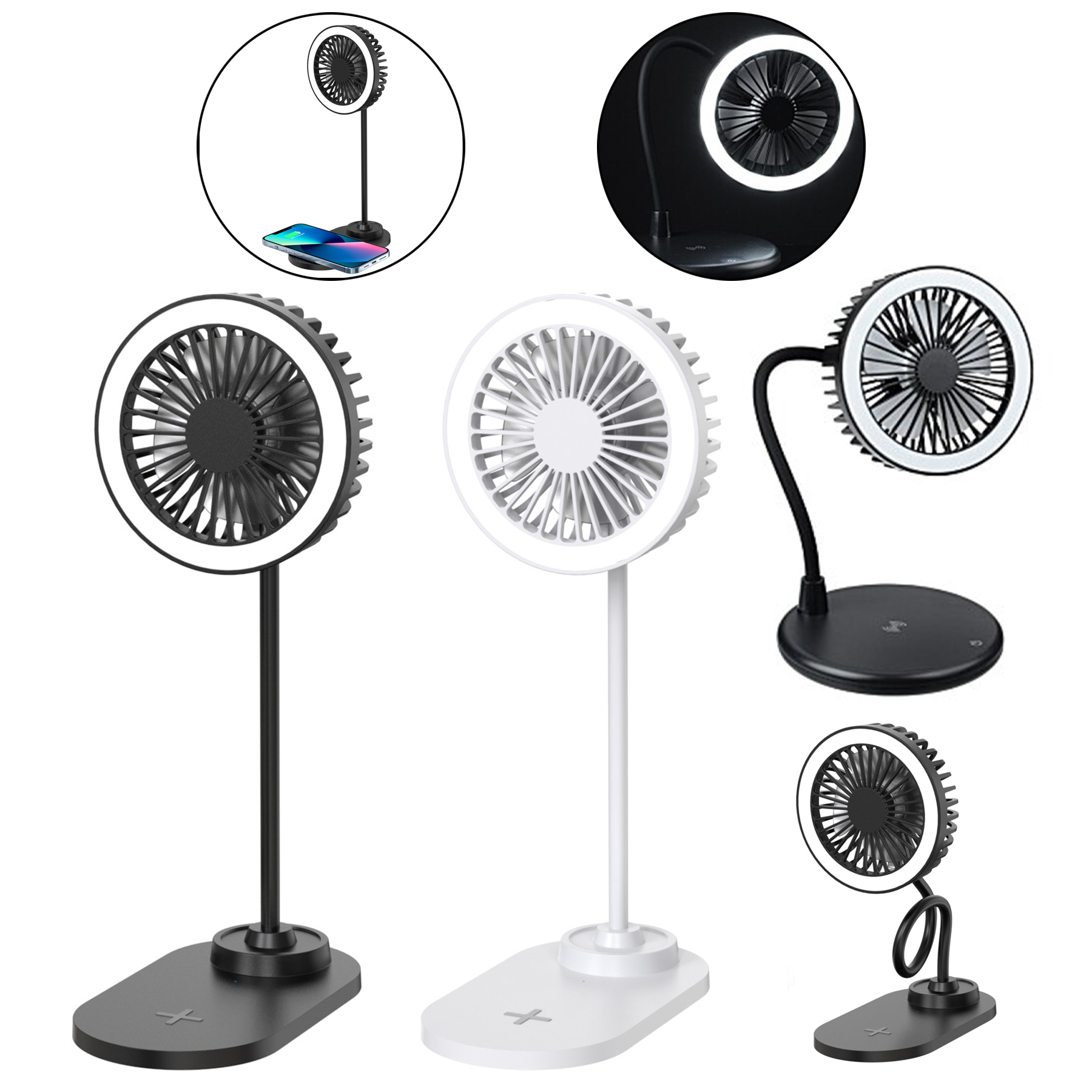 Wireless Charger Desktop Fan with Ring Light 2