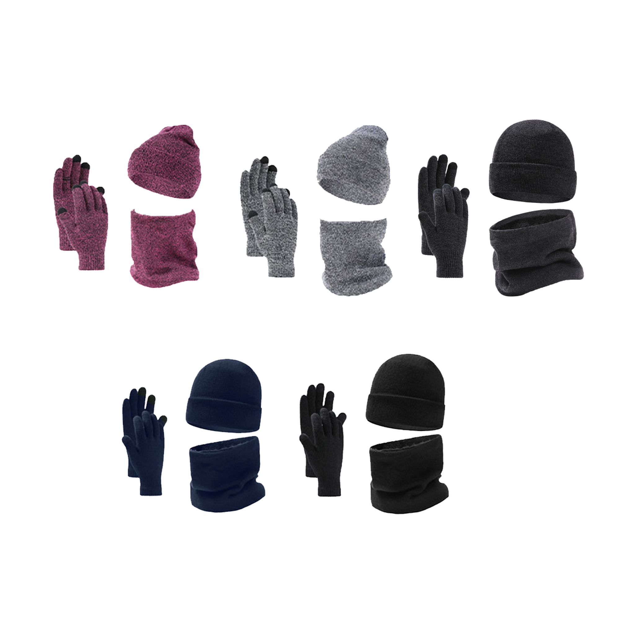 MOQ 20 Winter Knit Hat Scarf Touchscreen Gloves Set 5