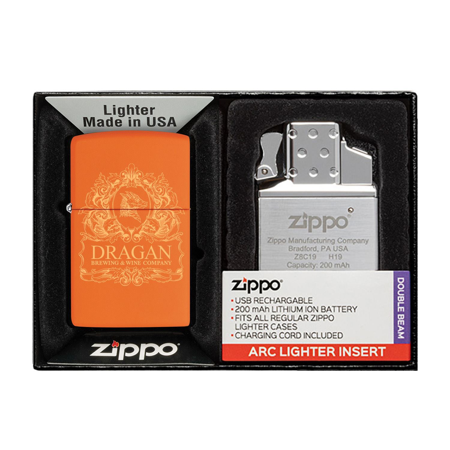 Matte Zippo® Lighter & Rechargeable Electric Lighter Insert Gift Set 12