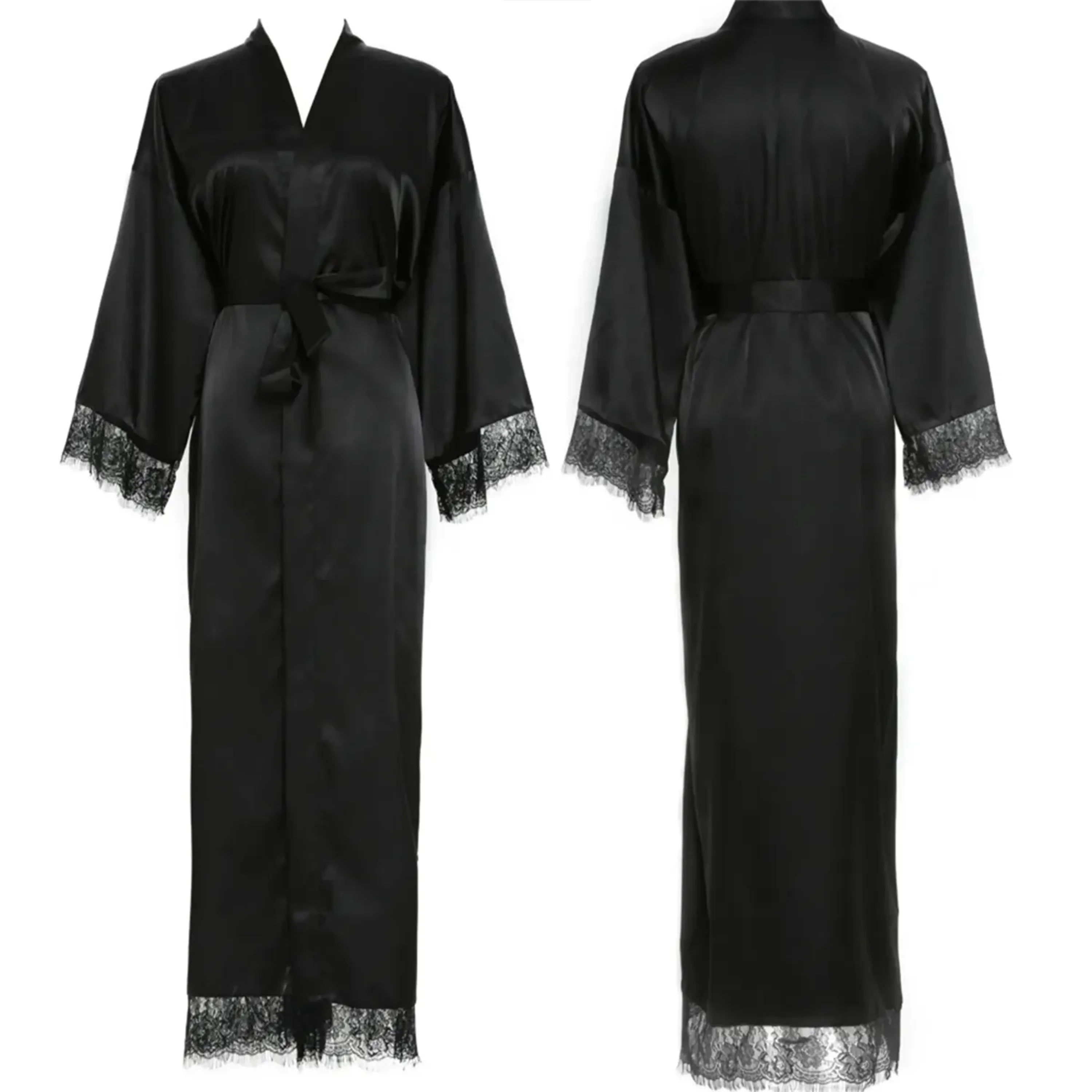 Women's Satin Robe Silk Pajamas Nightwear 5