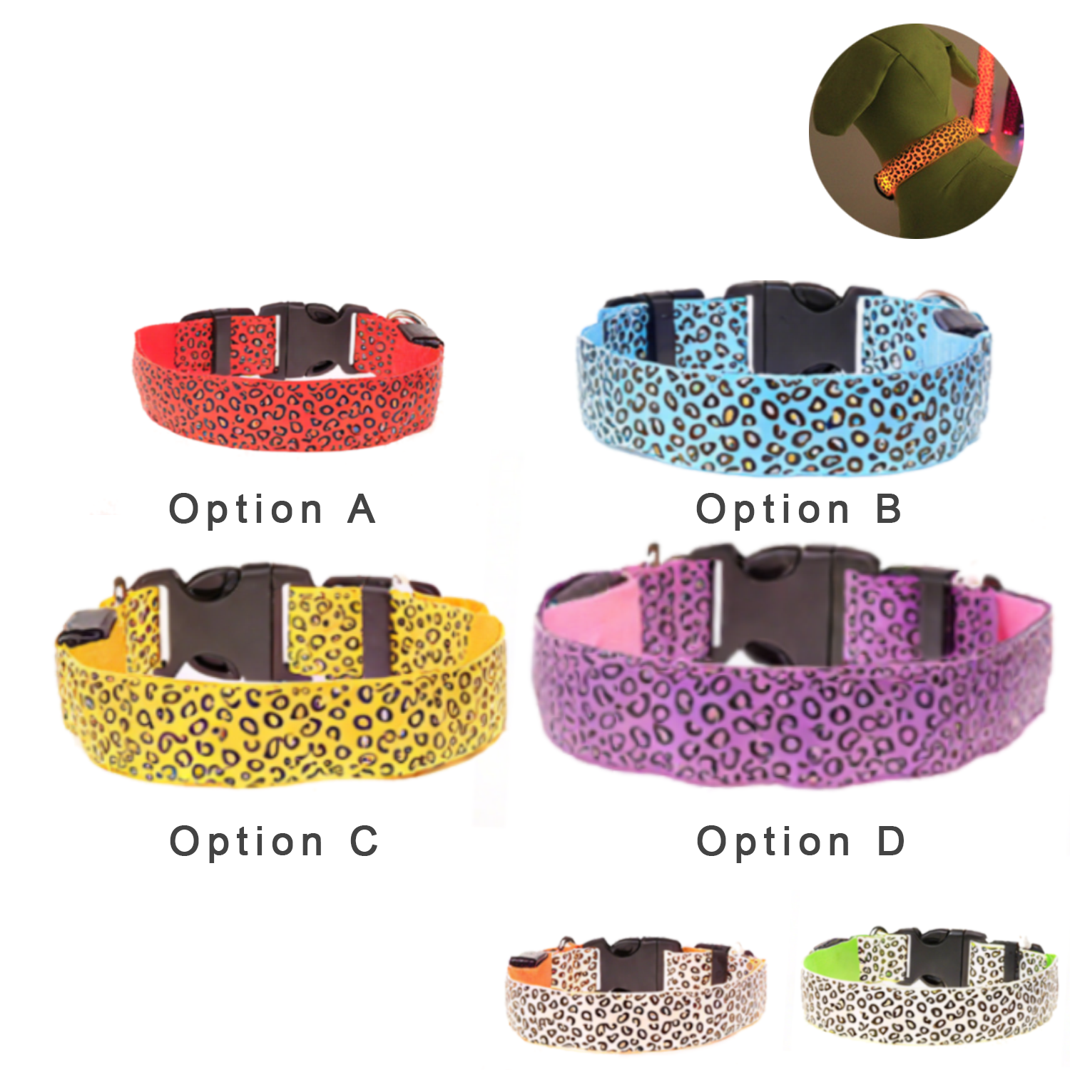 Polyester LED Light-Up Leopard Print Pet Collar 11