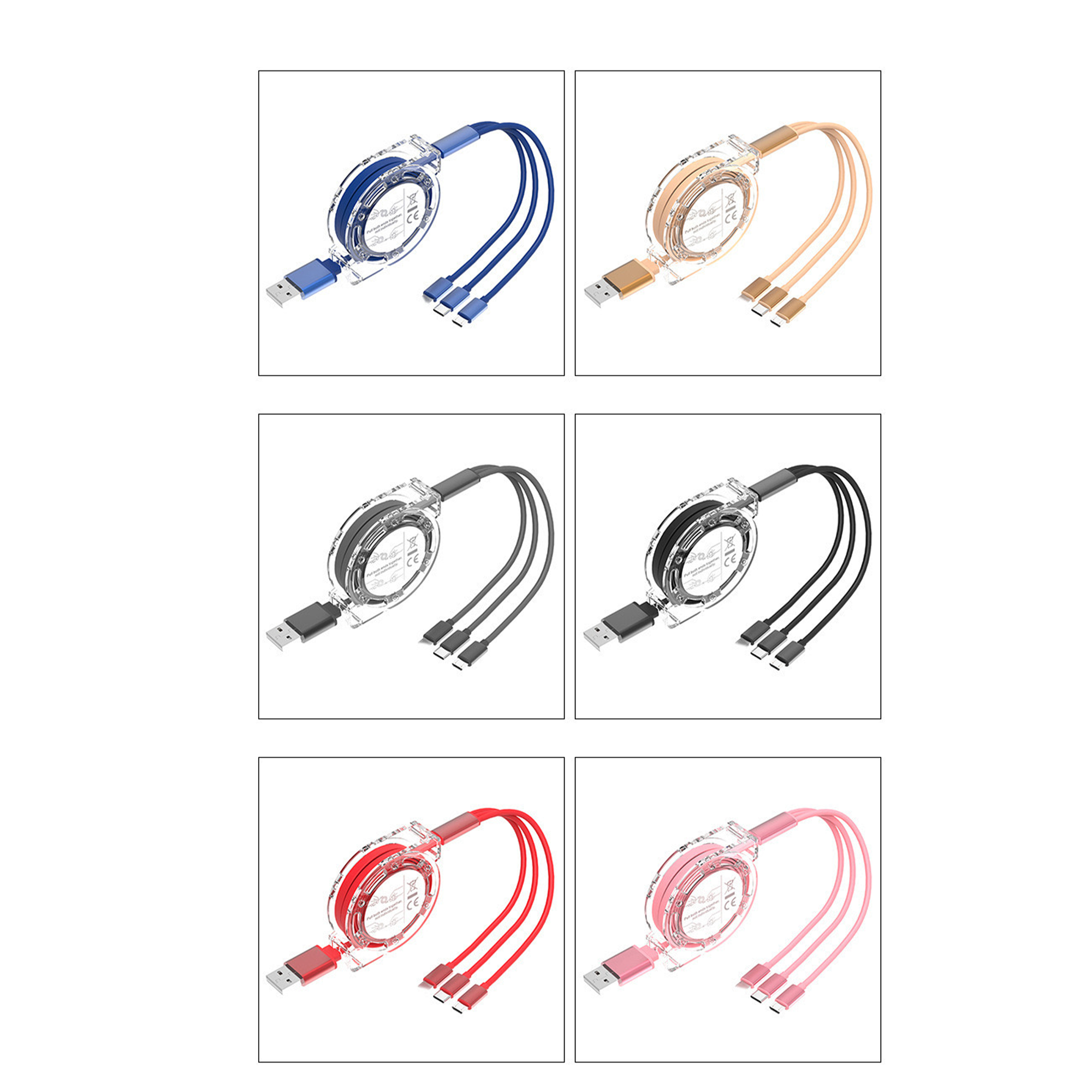 MOQ50 Multi Retractable Charging USB Cable 3 In 1 Charger Cord 3