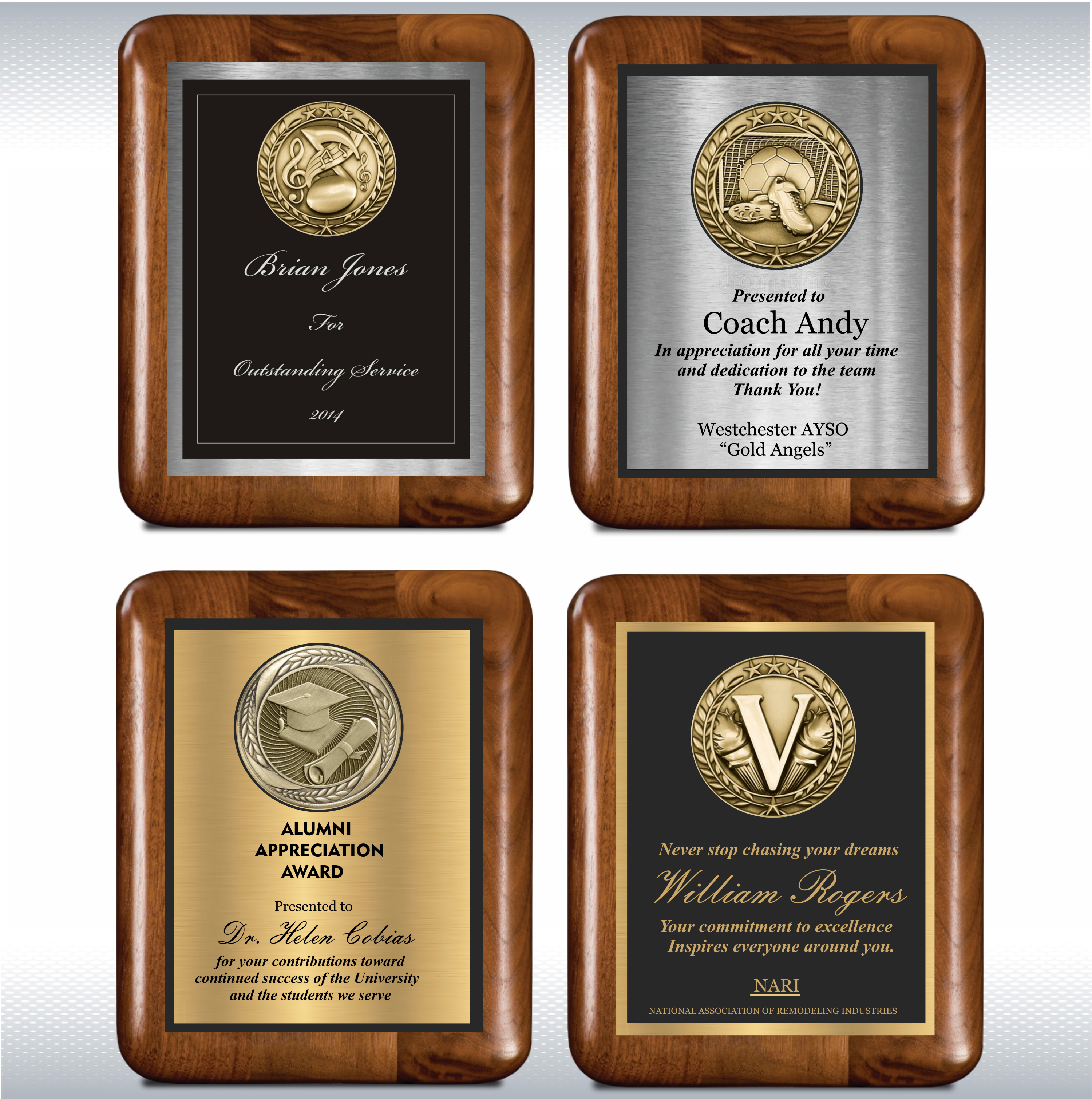Walnut Round Edge Corner Plaque/w Medallion Double Plate 8