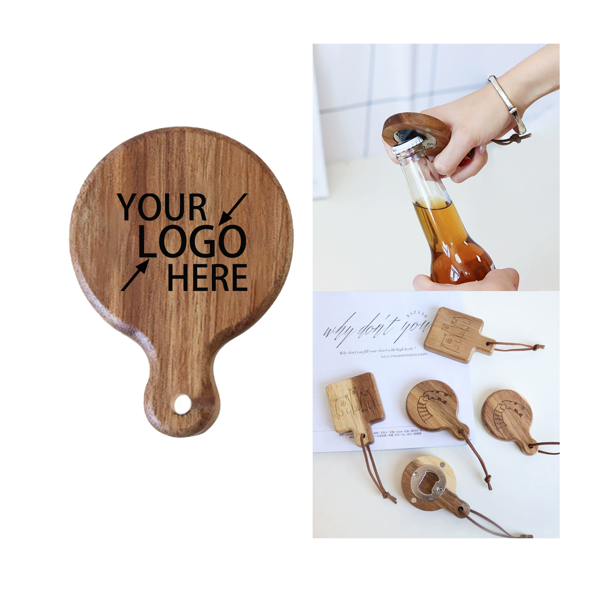 Personalized Wooden Bottle Opener with Magnetic Feature 2