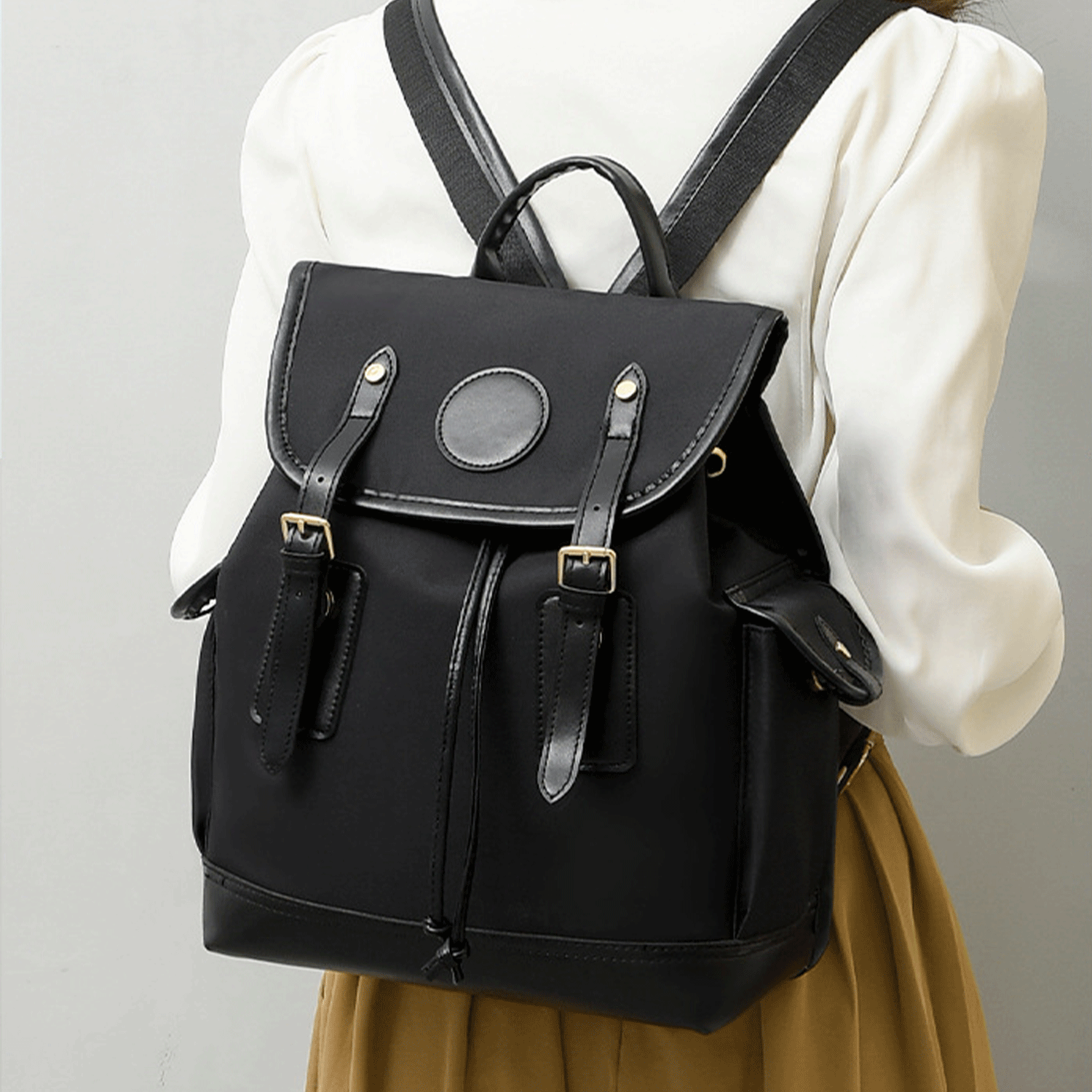 Oxford PU leather casual and large capacity backpack 15