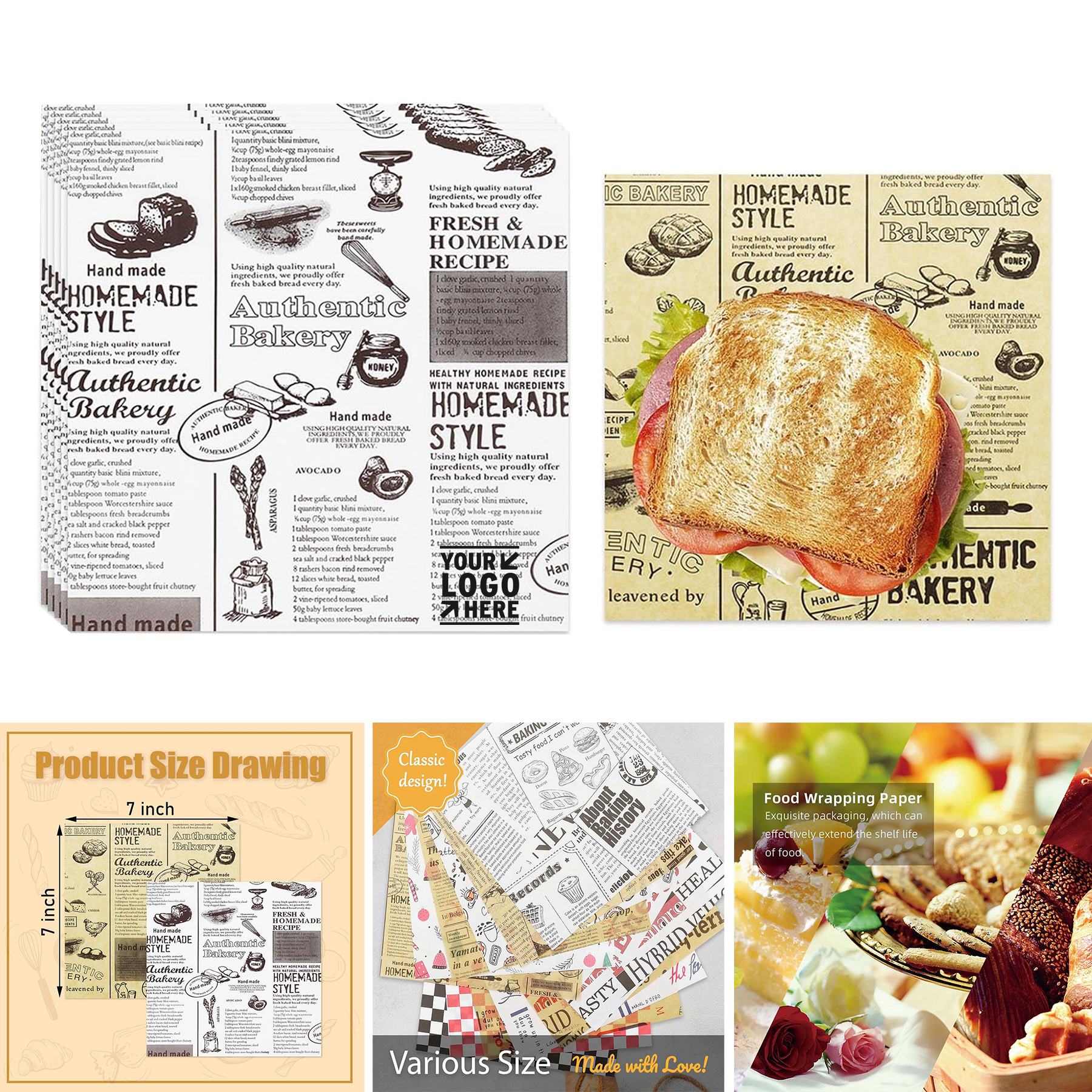 7"x7" Water Grease Resistant Greaseproof Liners Premium Deli Food Paper Sheet 2