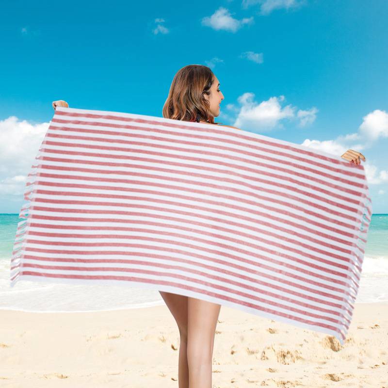 Cotton Tassel Shawl Striped Bath Towel 7