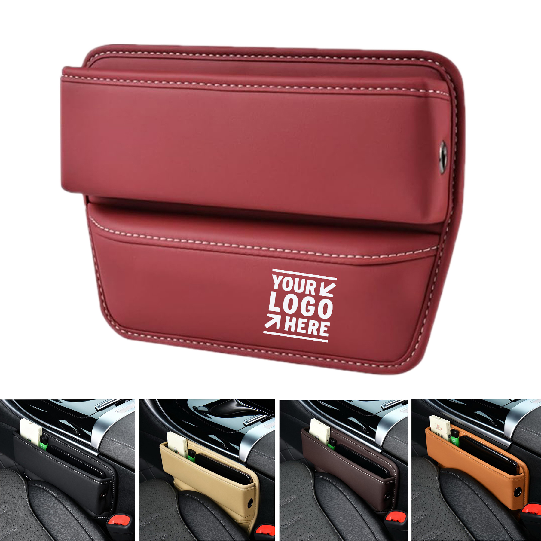 Car Seat Organizer Premium Leather Auto Storage Box Vehicle Adjustable Front  Gap Filler 2