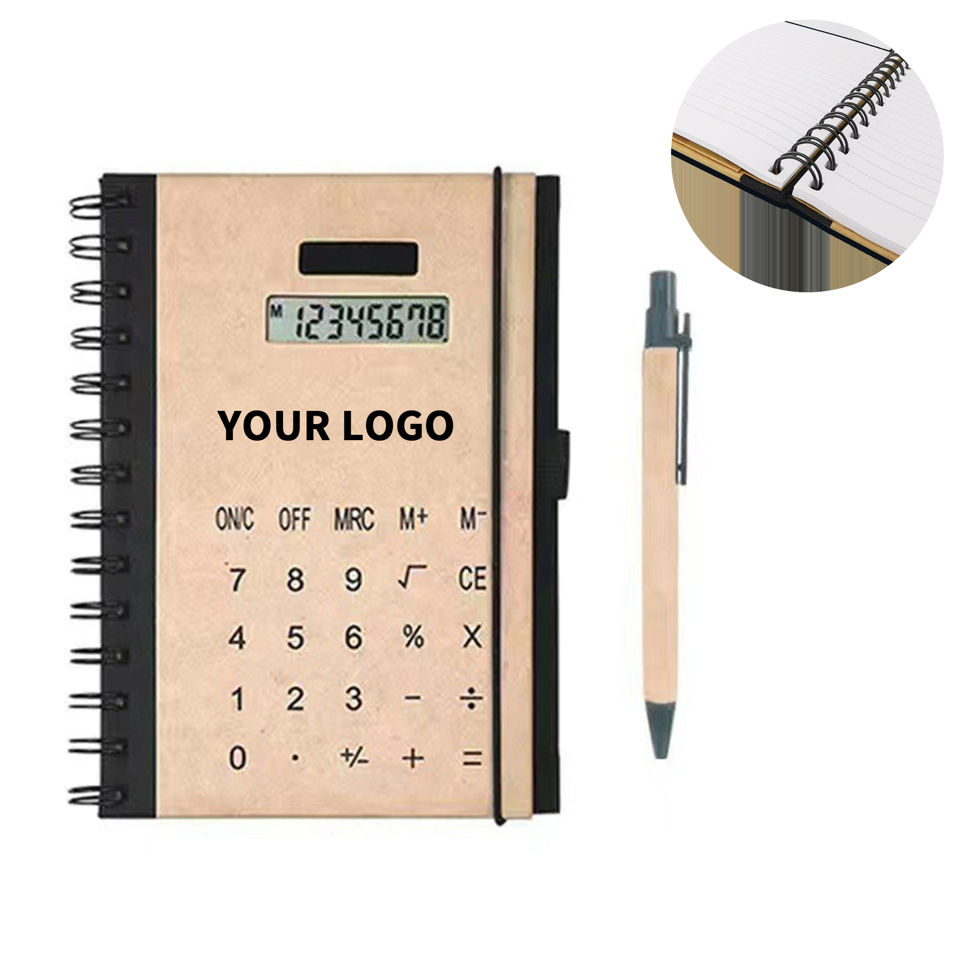Kraft Cover Spiral Notebook With Solar Calculator 1