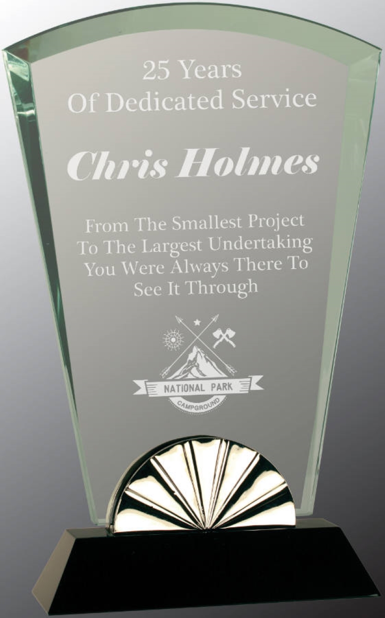 9 3/4" Fan Horizon Glass Award with Black Base