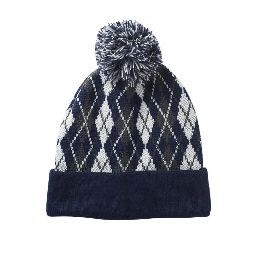 Diamond Knit Beanie with Pompom & Cuff 2