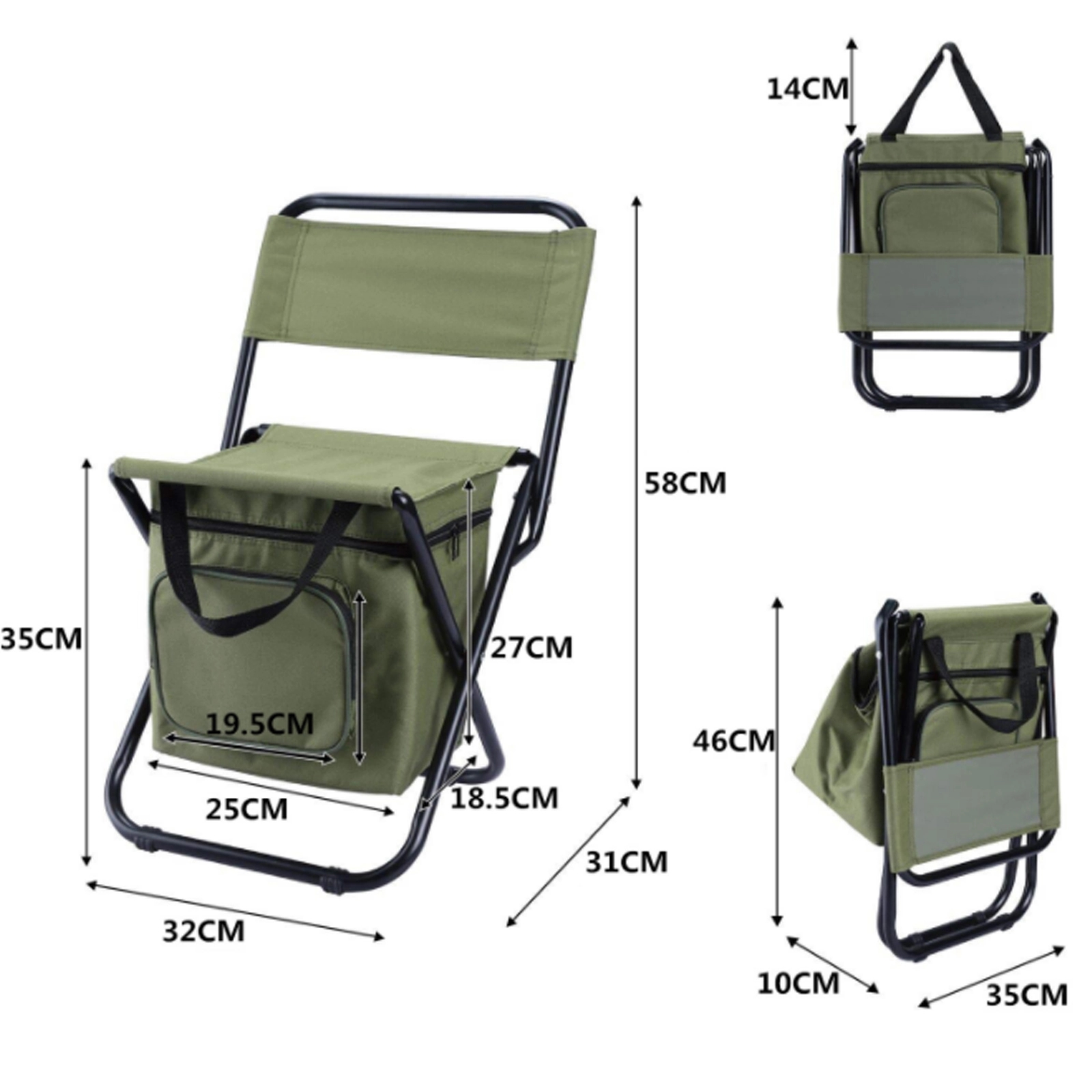 Outdoor Portable Backrest Collapsible Chair with Cooler Bag 5