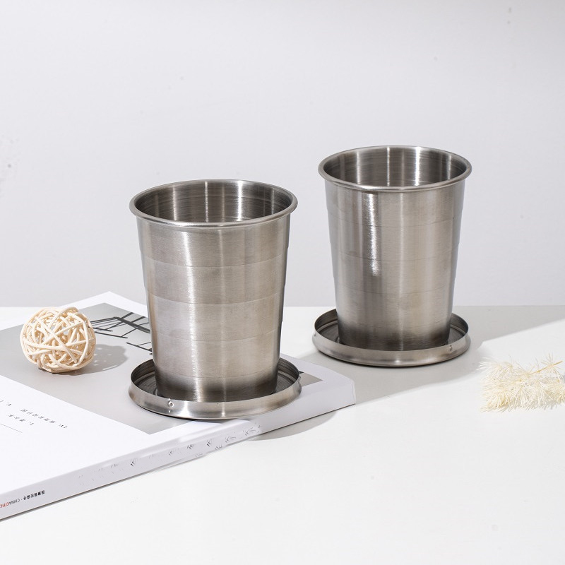 450ML Travel 304 Stainless Steel Collapsible Cup w/ Metal Keychain 4