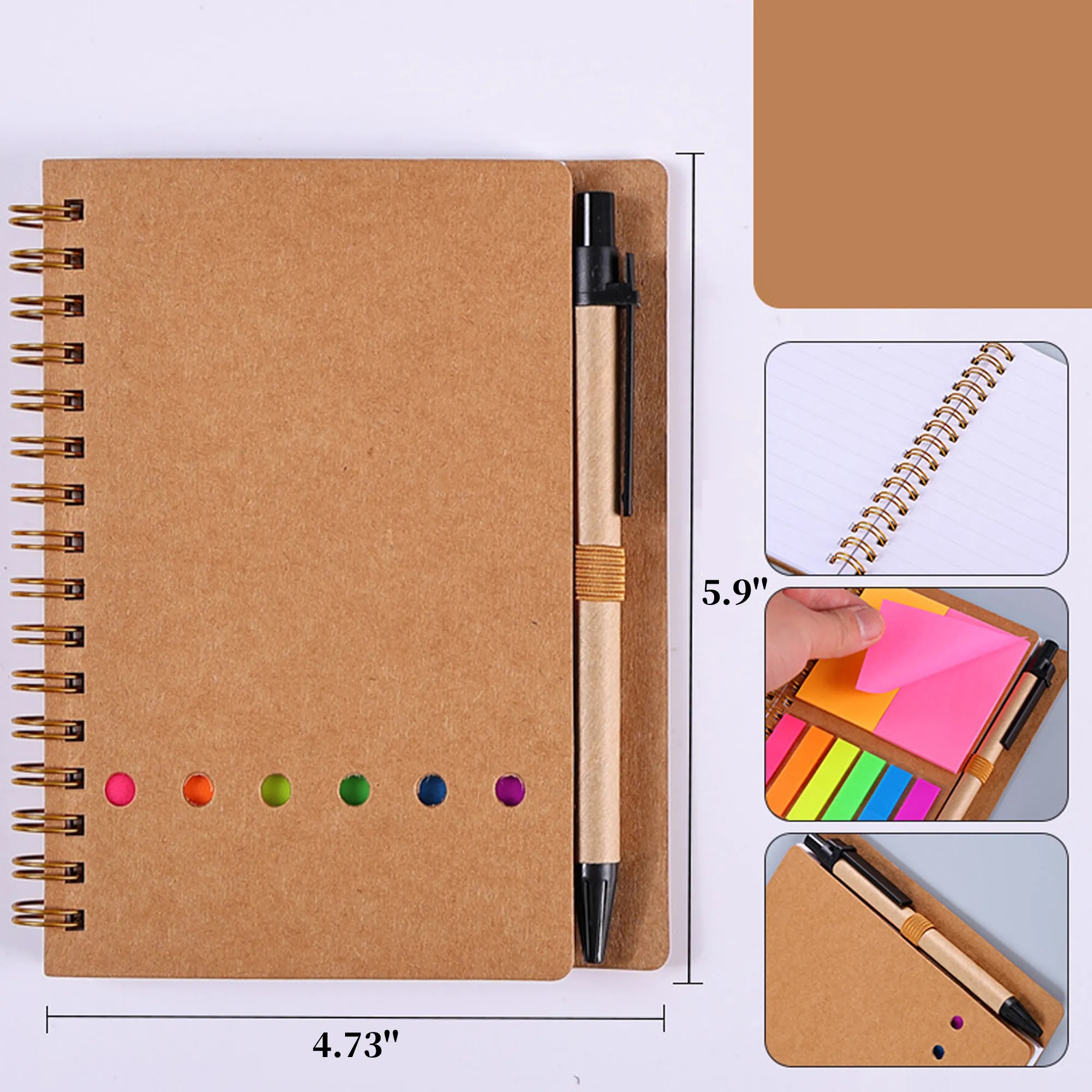 4.73" x 5.9" Spiral Notebook Notepad with Pen Sticky Notes 8