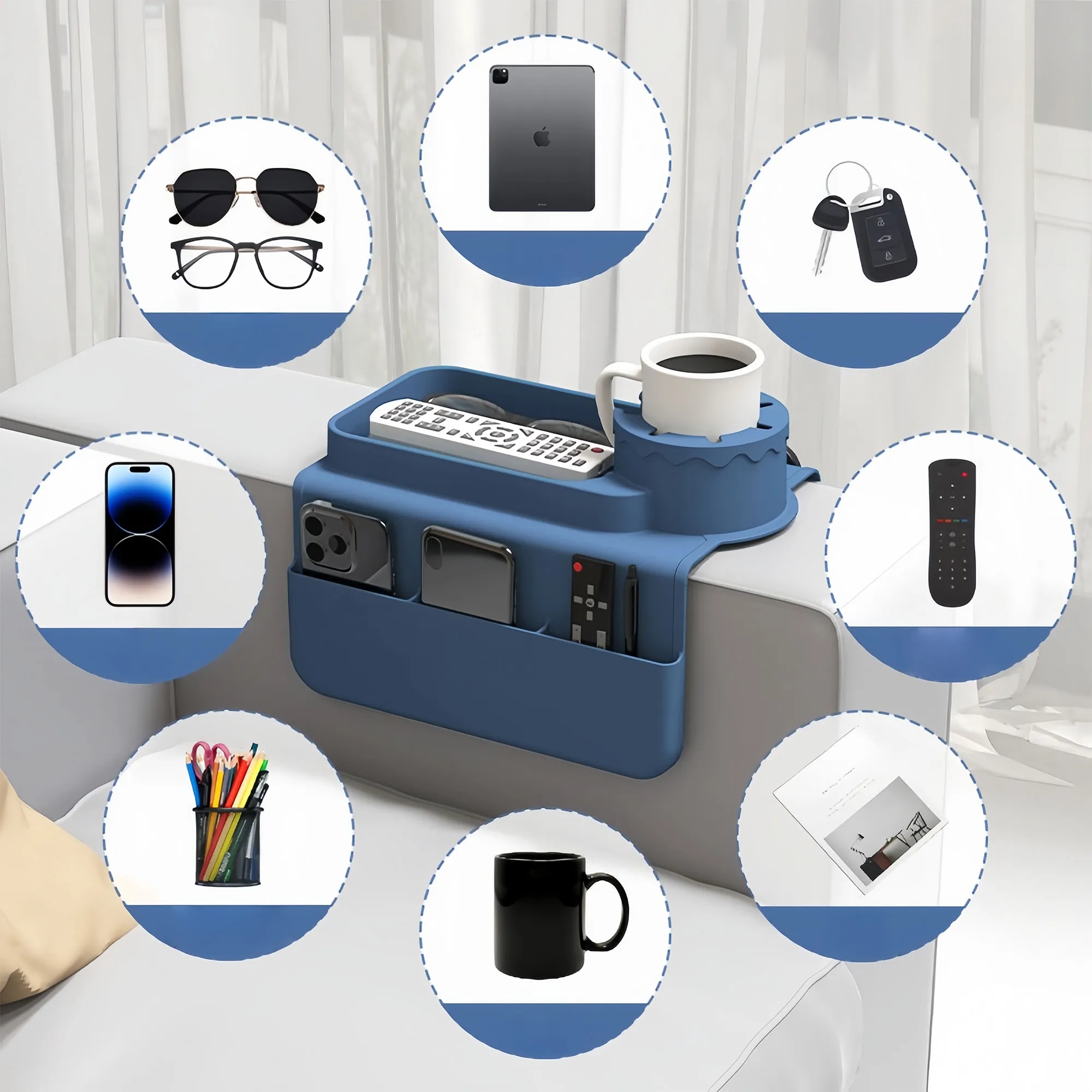 Multi Functional Silicone Sofa Armrest Organizer Cup Holder 5