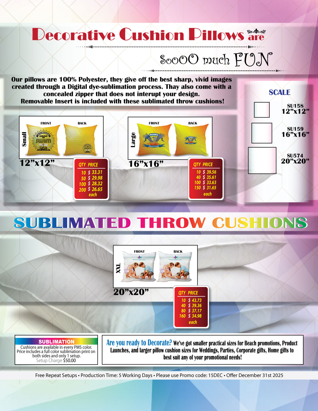 Sublimated Large Throw Cushion, 16x16, Invisible Zipper Closure, Removable insert, Cover is washable 1