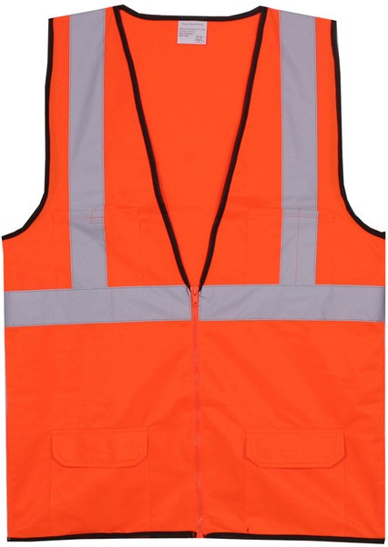 Polyester Orange Solid Zipper Safety Vest SV168
