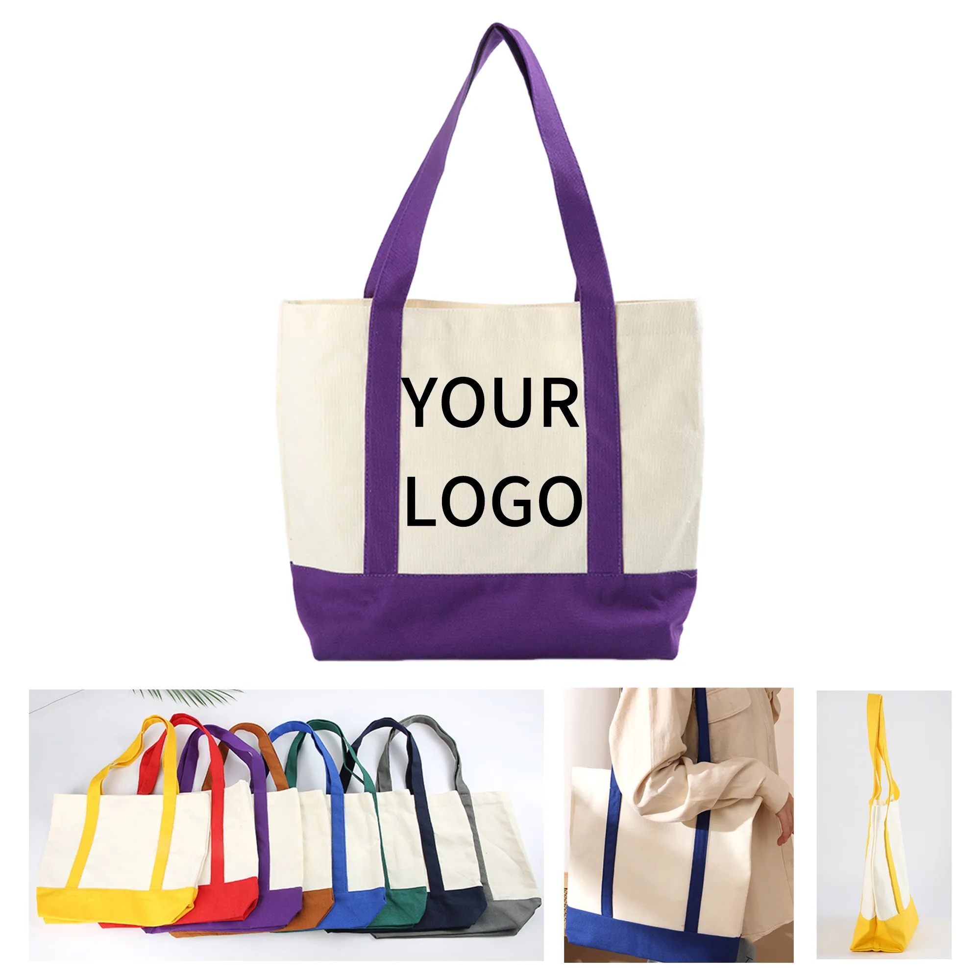 Canvas Tote with Pocket, custom tote bag with logo imprint 2