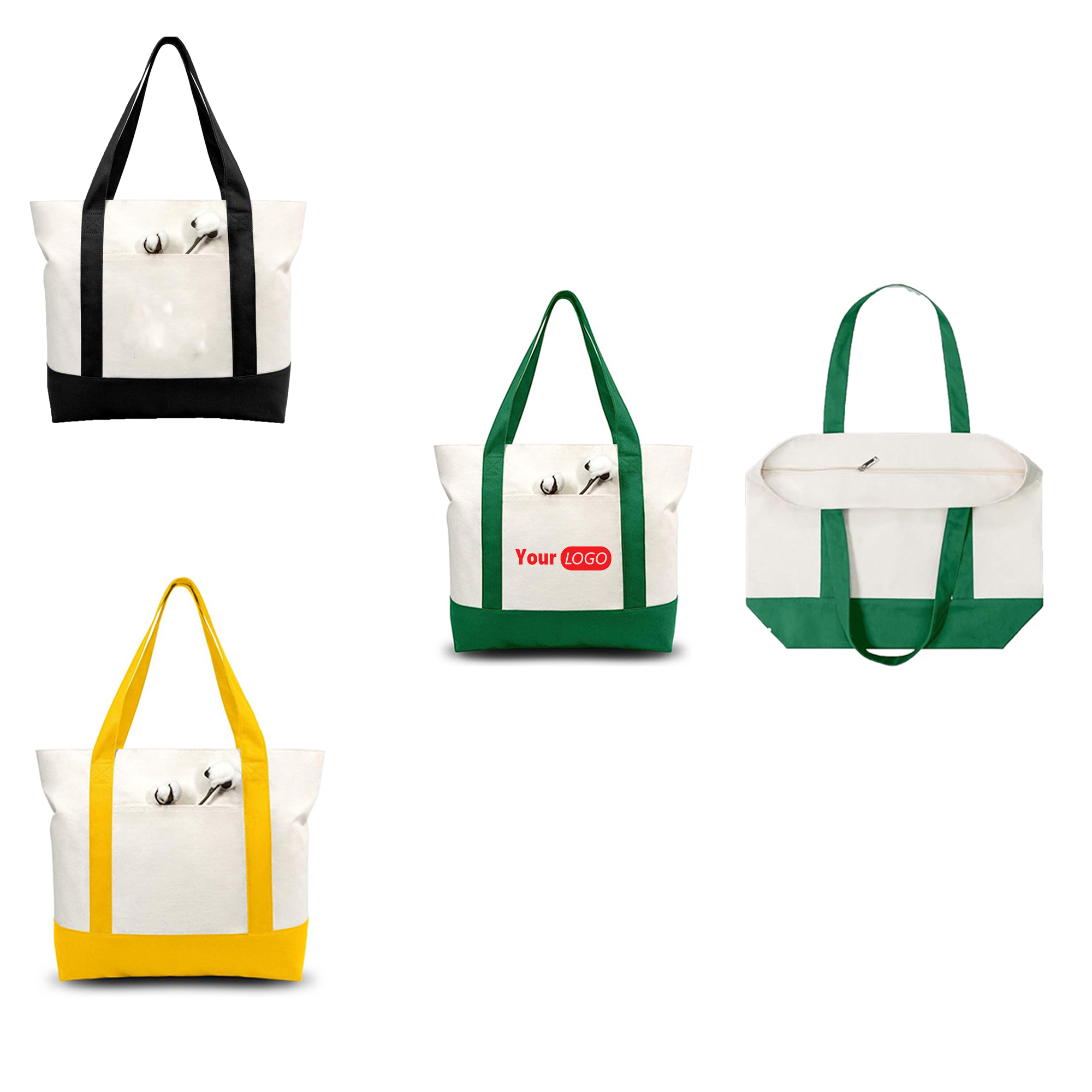 Cotton Tote Bag With Zipper, custom tote bag with logo imprint 2
