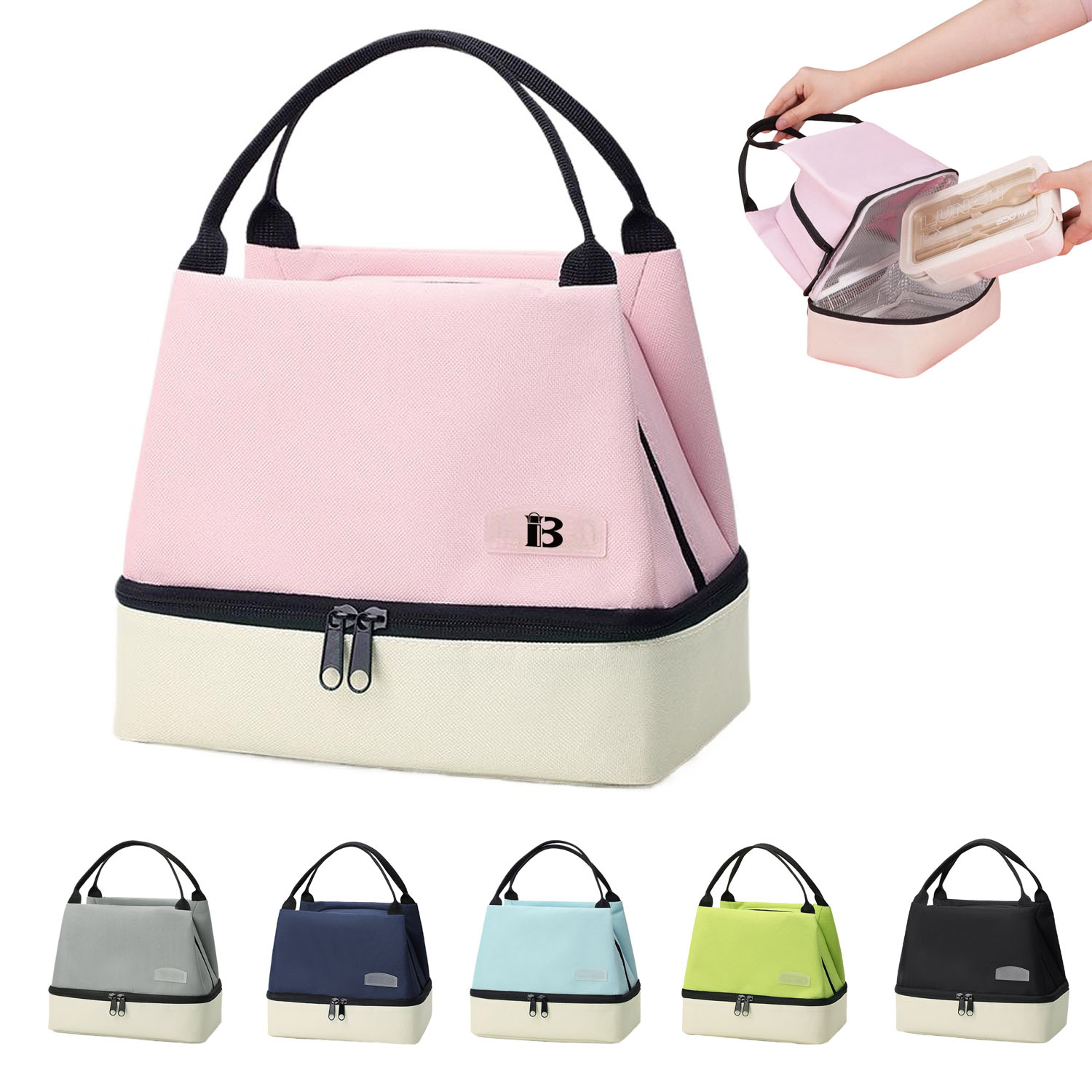 Two Tone Dual Layer Oxford Insulated Lunch Bag 2