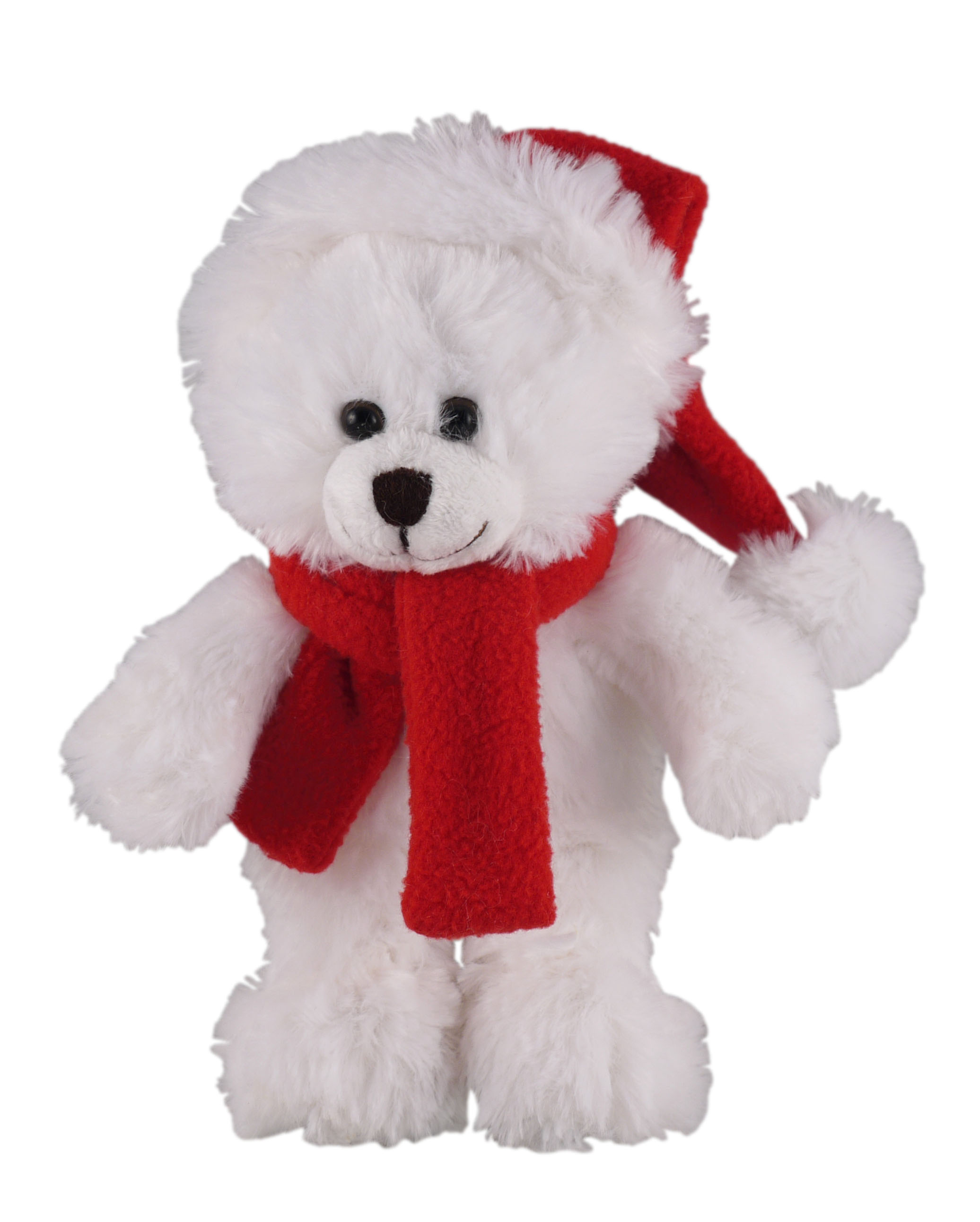 Soft Plush Stuffed White Bear with Christmas Hat and Scarf 1