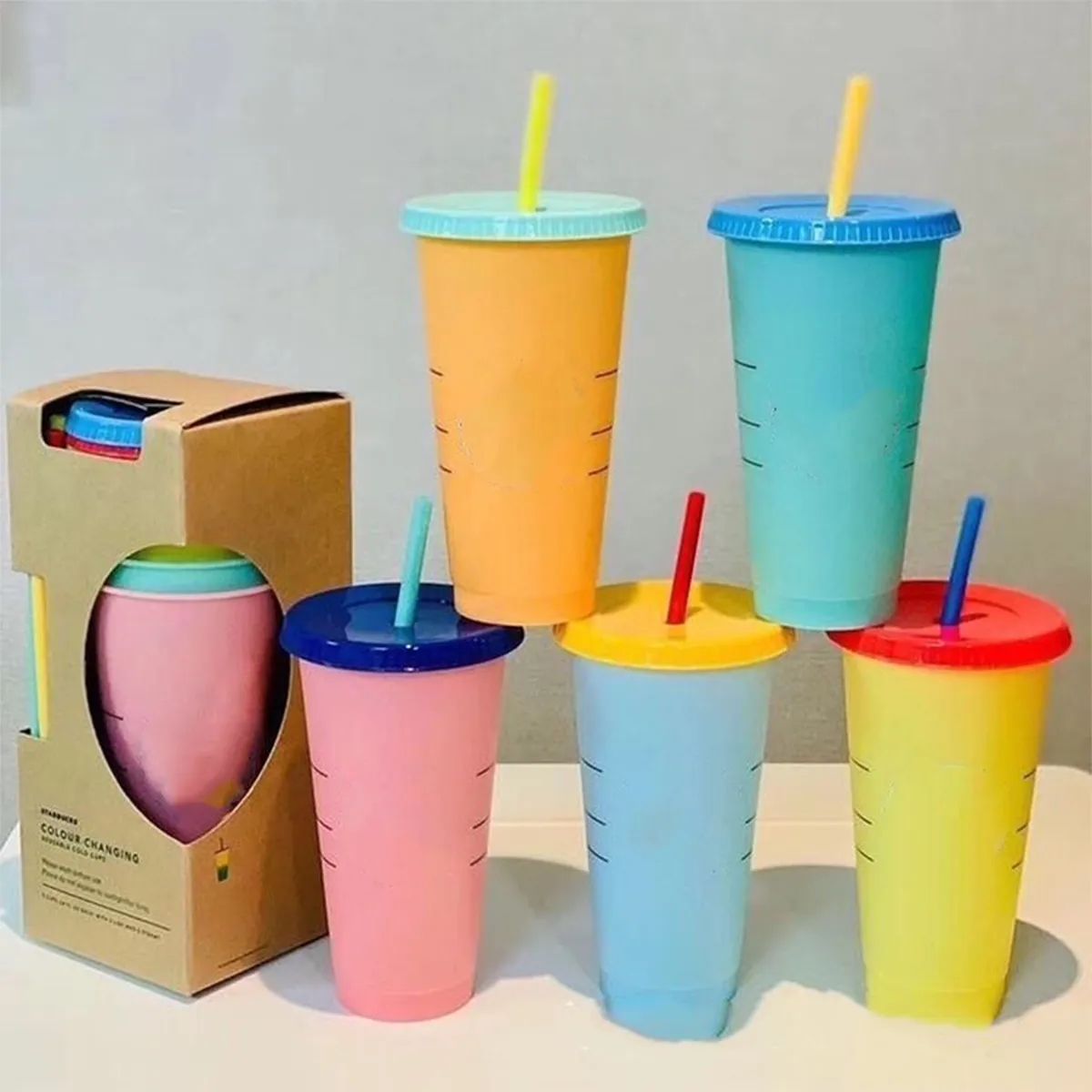 24oz Reusable Color Changing Iced Cups With Lids And Straws 6