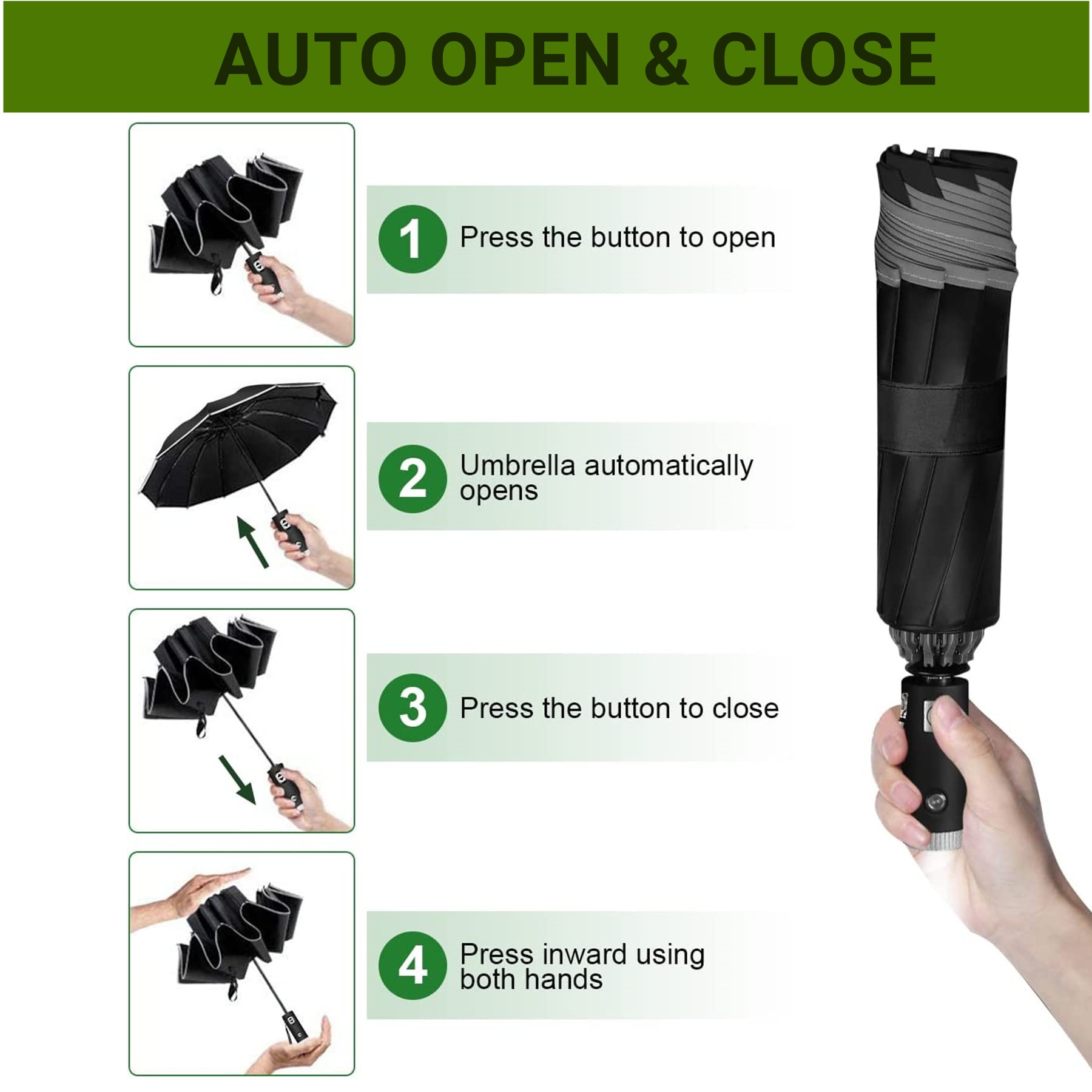 47" Arc Automatic Inverted Umbrella For Rain & Sun 5
