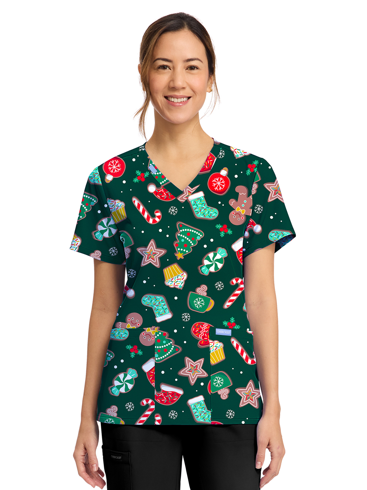 Cherokee - Genuine - Women's 2-Pocket Print V-Neck Scrub Top 8