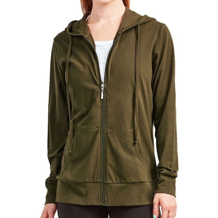 Women's Jersey Zip-Up Hoodie Jackets - Small Olive 2