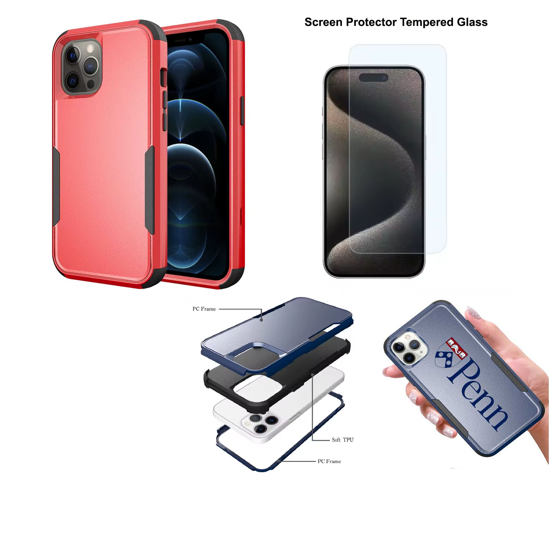 iBank ® iPhone16 Shockproof Case + Tempered Glass Screen Protector 1