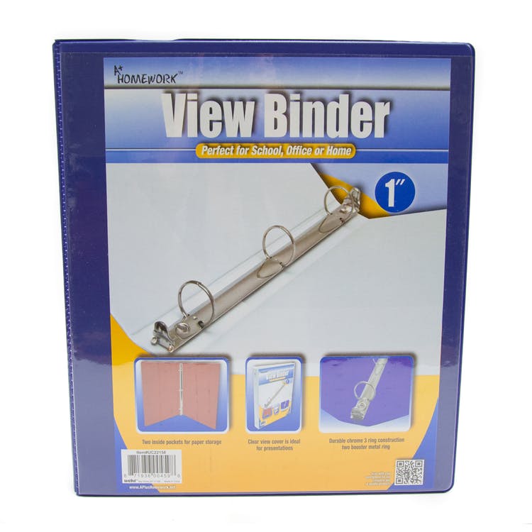 1" 3-Ring Binders - Blue View Cover 2 Pocket 1