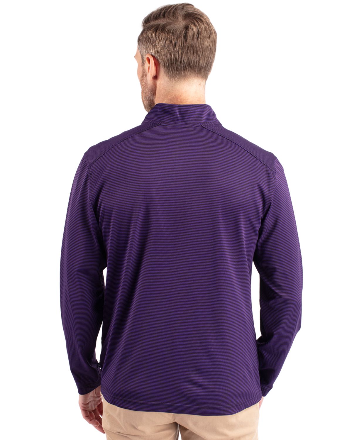 Cutter & Buck Virtue Recycled Micro Stripe Featherlight Pique Mens Quarter Zip Pullover 59