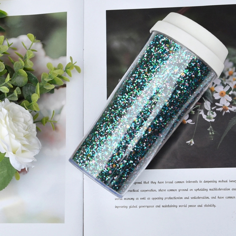 Custom Transparent AS Plastic Sequin Coffee Travel Tumbler 2
