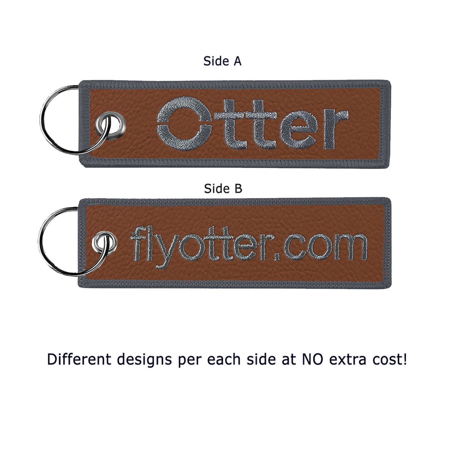1 1/2" x 5" Two Sided Embroidered Faux Leather Key Ring 1