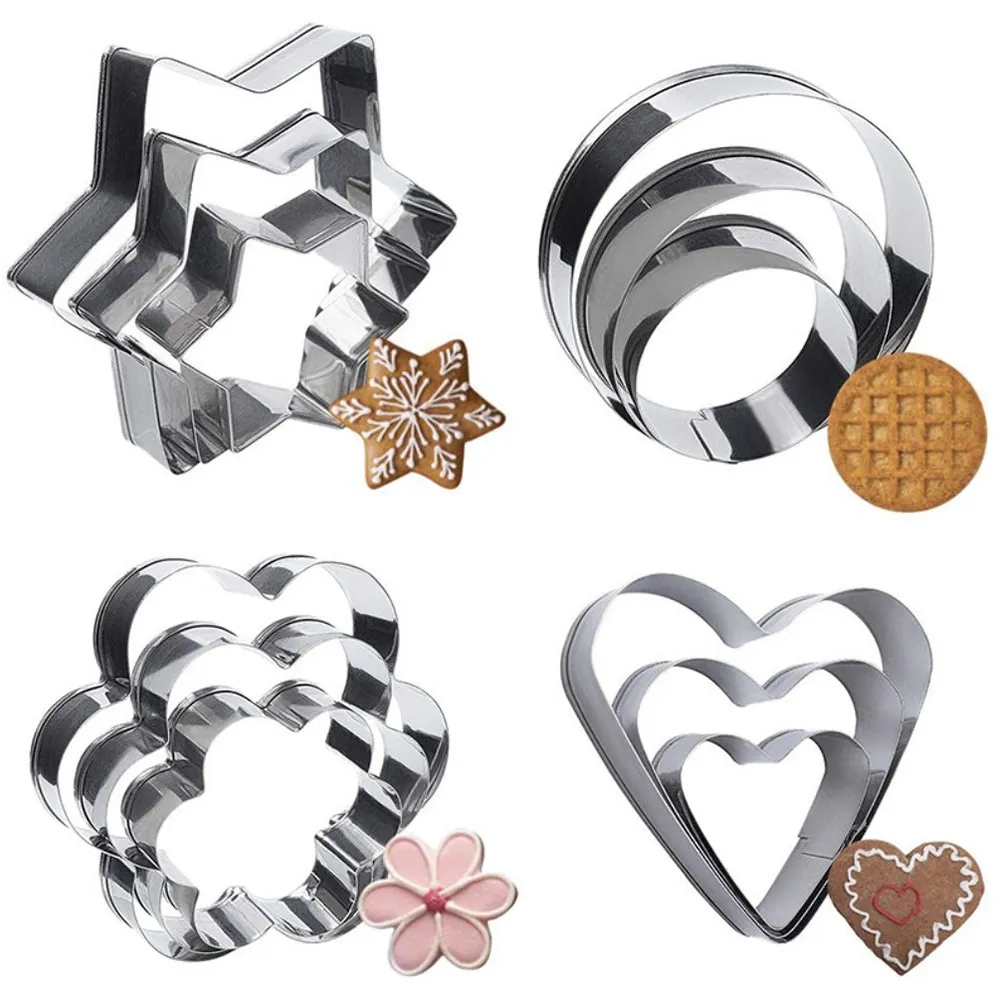 Baking Cookie Cutters Set Flower Round Heart Star Shaped 7