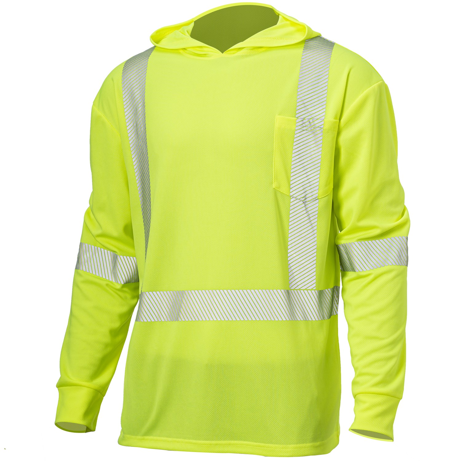 3.8 Oz. Polyester Class 3 Segmented Tape Cross Back Safety Hooded Pocket T-Shirt 5