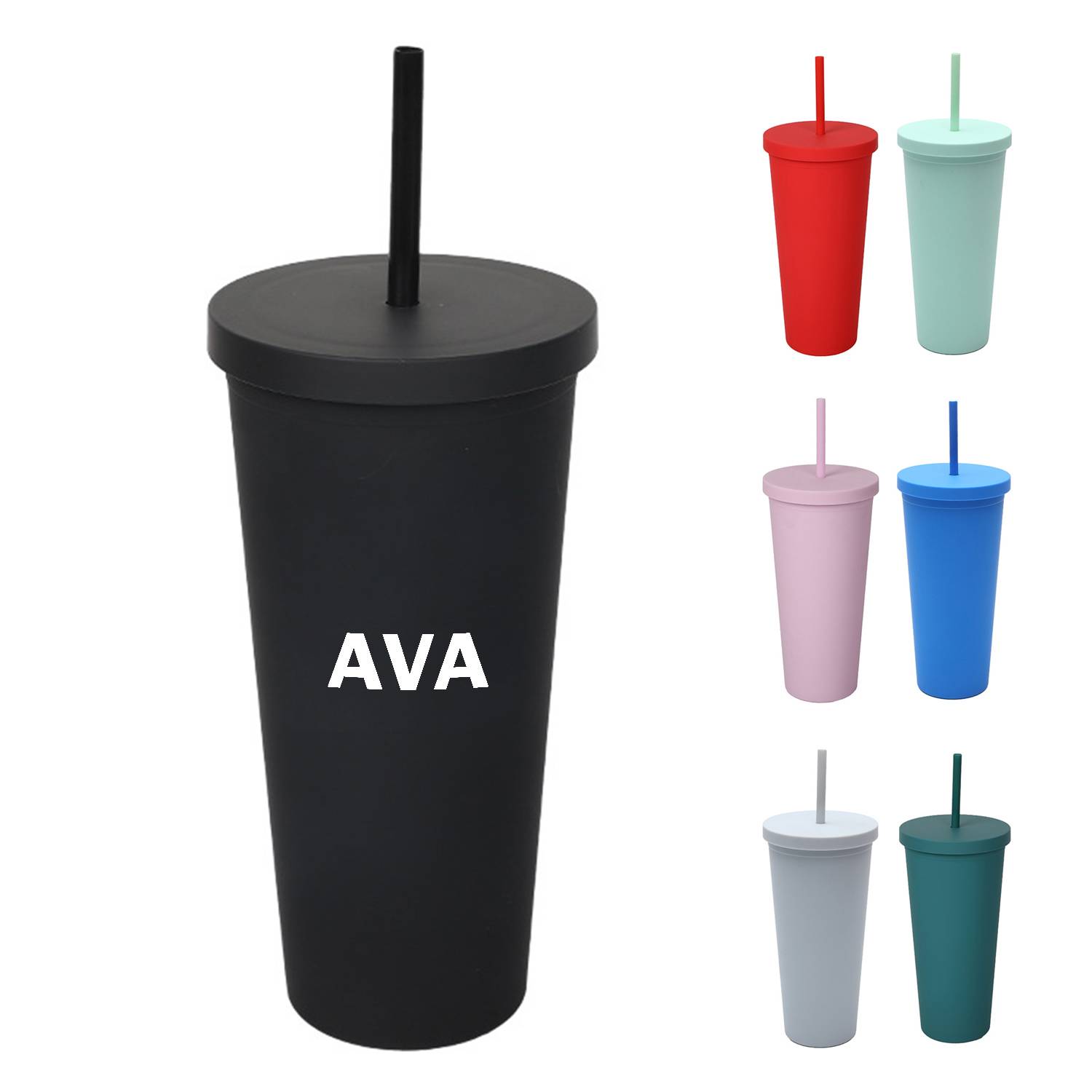 Custom 24oz Double Layer Plastic Cup W/ Straw 10