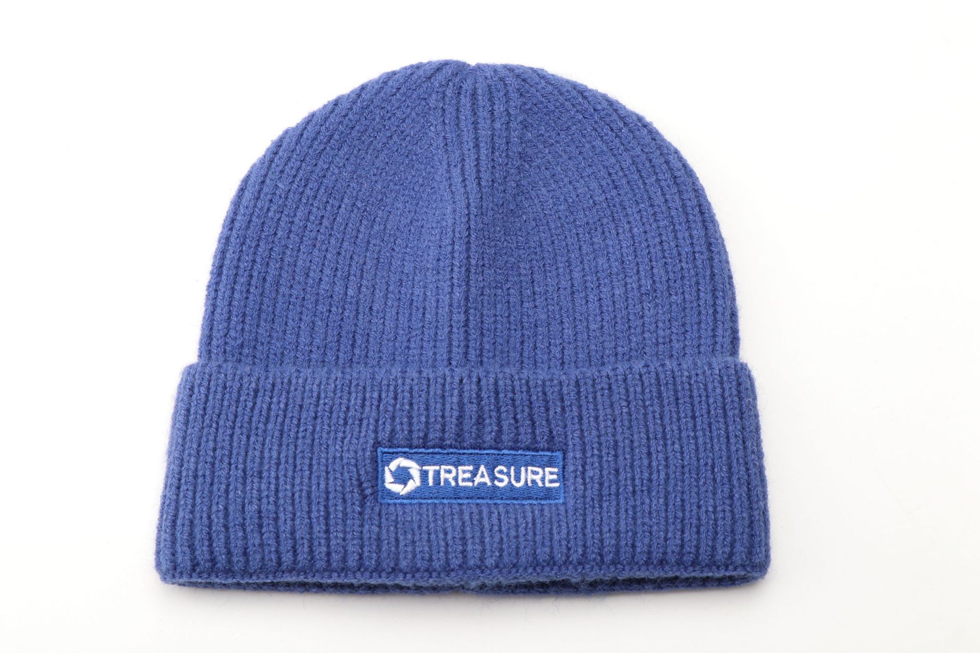 Embroidery Knit Roll Cuff Beanie Cap 2