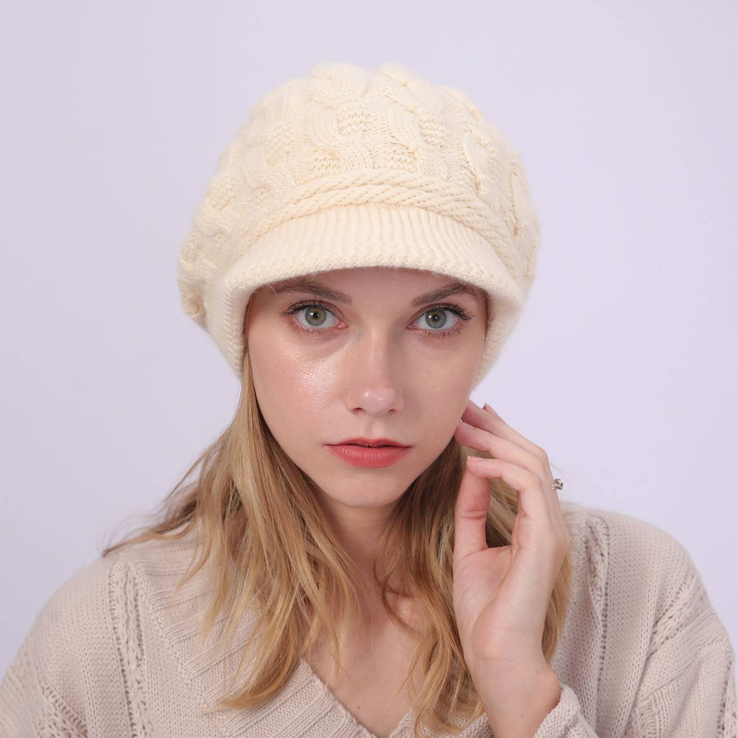 Women's Winter Warm Loose Knit Hat - With Brim" 6