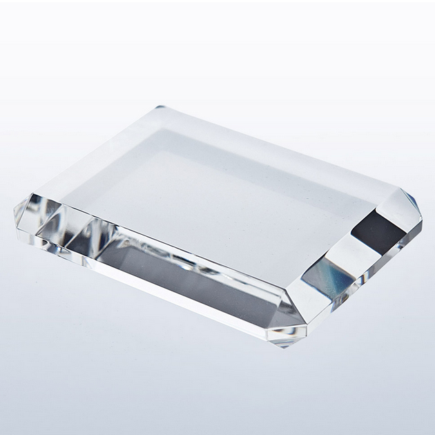 Rectangle Beveled Optic Crystal Paperweight - Sand Blast Etch 3