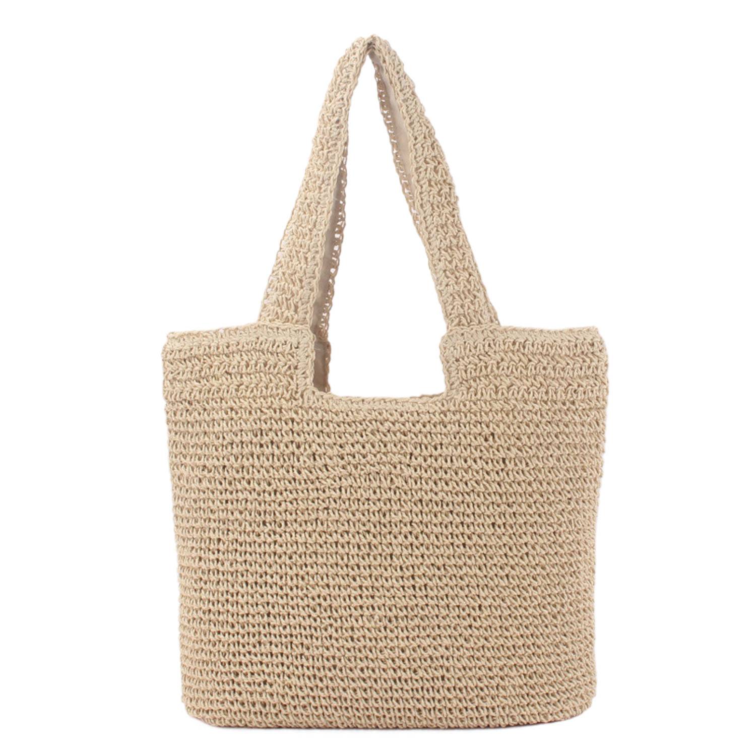 Handwoven Paper Rope Beach Tote Bag w/ Polyester Lining 10