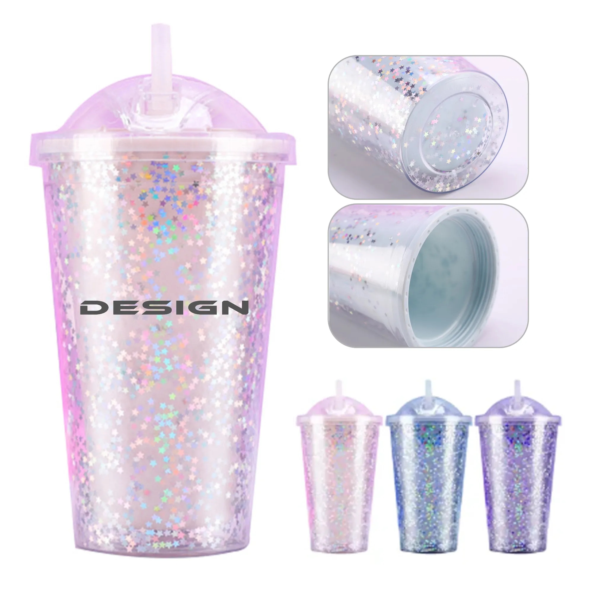 15Oz Glitter Plastic Straw Cup 2