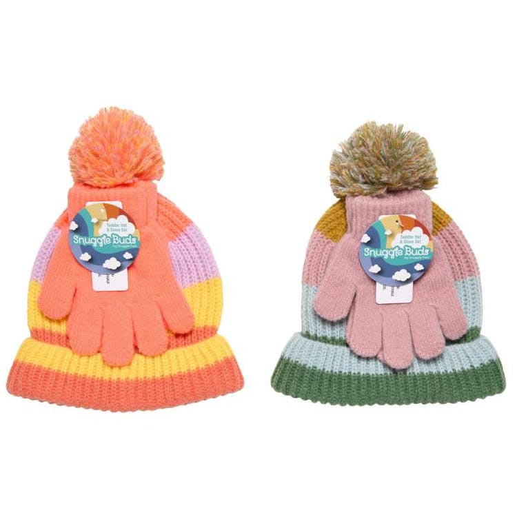 Infant/Toddler Girl Striped Pom Hat and Glove Sets 1